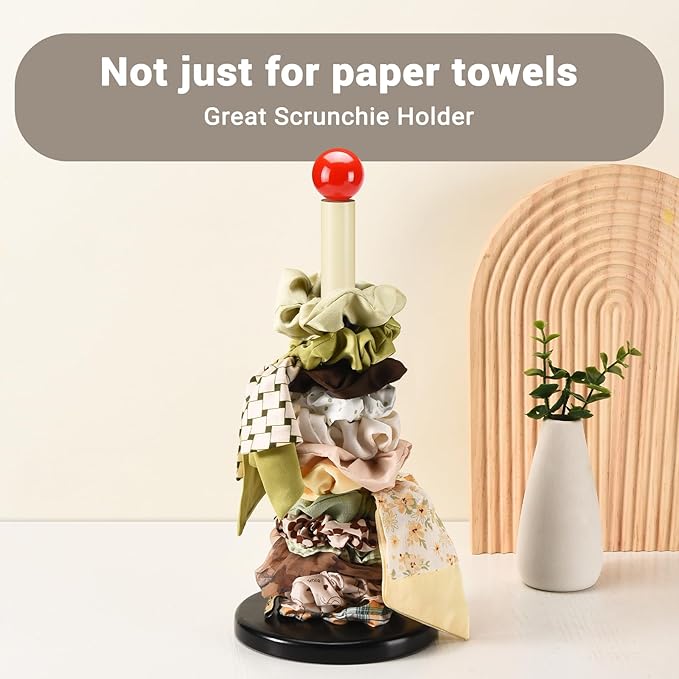 Paper Towel Holder, Cute Wooden Red Ball Kitchen Roll Stand Organizer Countertop Free Standing, Spray Paint Black White Holder, Housewarming Gift New Home