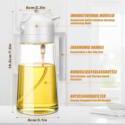 16oz/470ml Glass Olive Oil Sprayer for Cooking - 2 in 1 Olive Oil Dispenser for Kitchen Gadgets, Air Fryer, Salad, and BBQ (beige)