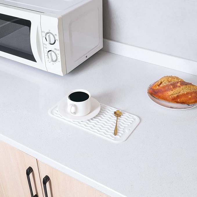 MicoYang Silicone Dish Drying Mat for Multiple Usage,Easy clean,Eco-friendly,Heat-resistant Silicone Mat for Kitchen Counter or Sink,Refrigerator or Drawer Liner White S 12 inches x 6 inches - Image 5