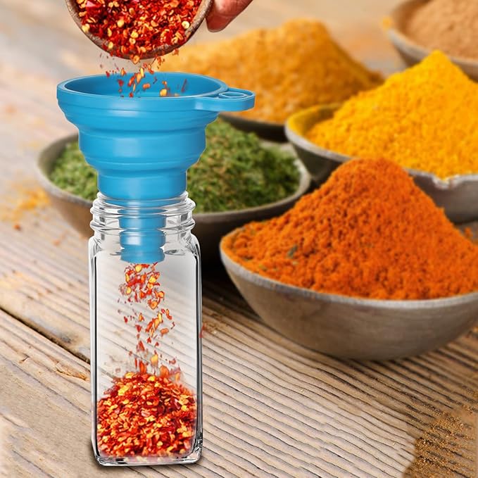 Saiveina 12 Pack Glass Spice Jars with Labels, 4oz Spices Containers Spice Jars with Black Shaker Lids, Empty Containers for Spice, Silicone Funnel and Pen Included - Image 7