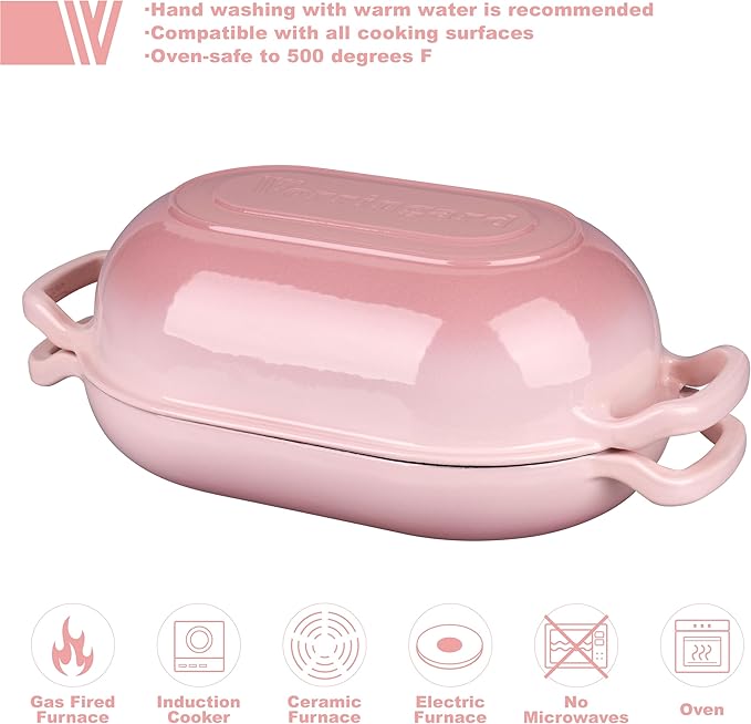 VORRINGARD Enameled Cast Iron Sourdough Bread Oven, Dutch Oven, Loaf Cast Iron Bread Pan for Homemade Bread Baking, Meatloaf Pan with Lid, 5QT, Pink - Image 3