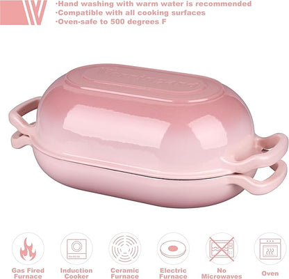 VORRINGARD Enameled Cast Iron Sourdough Bread Oven, Dutch Oven, Loaf Cast Iron Bread Pan for Homemade Bread Baking, Meatloaf Pan with Lid, 5QT, Pink - Image 3