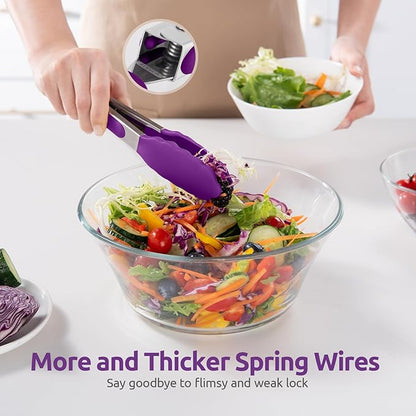 600ºF Heat Resistant Kitchen Tong: U-Taste 7 inch Silicone Cooking Tong with Firm Sealed Non Stick Rubber Tips & Silicon Coated 18/8 Stainless Steel Handle & Smooth Locking for Serving Salad (Purple) - Image 8