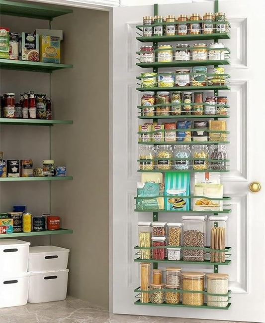 Moforoco Sage Green 9-Tier Over The Door Pantry Organizer, Pantry Organization and Storage, Black Hanging Basket Wall Spice Rack Seasoning Shelves by MOFOROCO