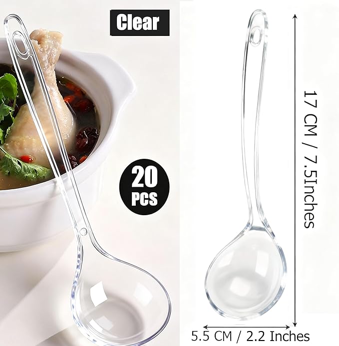 Large Plastic Serving Spoons,Disposable Heavy Duty Serving Spoons,Long Handle Scoop Soup Rice Ladle for Party Catering Buffet Restaurant,20 Pieces (Clear) - Image 2