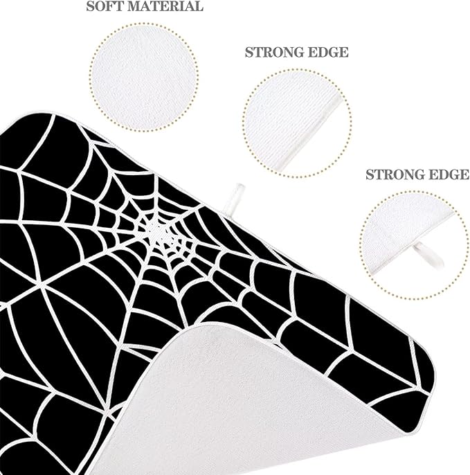 Halloween Spiderweb Dish Drying Mat 18 x 24 inch Halloween Scary Themed Black White Spider Web Decorative Drying Mats Microfiber Absorbent Dish Washable Draining Mat for Kitchen Counter