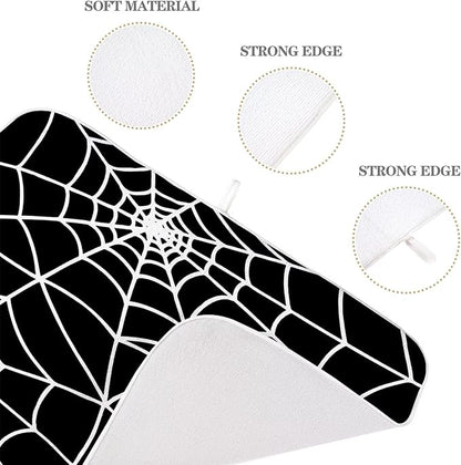 Halloween Spiderweb Dish Drying Mat 18 x 24 inch Halloween Scary Themed Black White Spider Web Decorative Drying Mats Microfiber Absorbent Dish Washable Draining Mat for Kitchen Counter