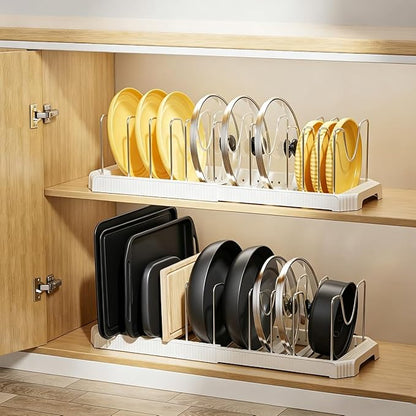 MUDEELA Pots and Pans Organizer under Cabinet, Pot Rack with Expandable Pot Lid Organizers Holder for 10 Adjustable Dividers, Pan Organizers inside Cabinet for Pan Lids, Cutting Boards, Baking Sheets - Image 9