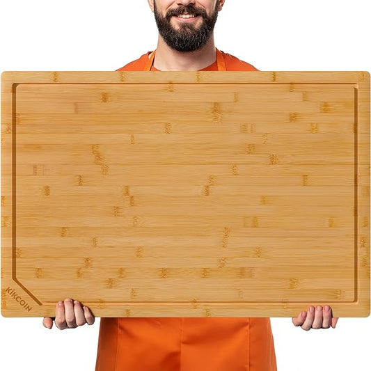 Kikcoin 36”×24” Bamboo Cutting Boards for Kitchen, Heavy Duty Wooden Cutting Boards, Healthy Extra Large Chopping Boards with Deep Juice Groove and Handle, Oversized Stove Top Cover, Natural by Kikcoin