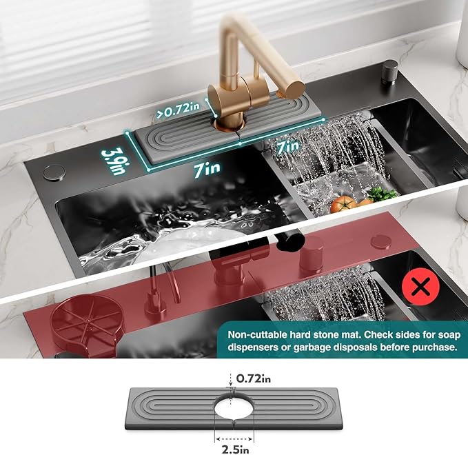 eormoe Diatomite Kitchen Faucet Mat - 14Inch Water Absorbing Stone Tray for Sink, Stone Fast-Drying Faucet Mat for Kitchen Counter Sink Accessories (Grey, 14'' x 3.9'') - Image 4