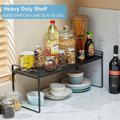 15.5 to 25.5 Inch Kitchen Cabinet Shelf Organizers, Adjustable Kitchen Counter Shelf Organizer, Set of 3 Expandable Countertop Storage Shelves, Stackable Design, 30LBS Heavy Duty, Space Saver - Image 5