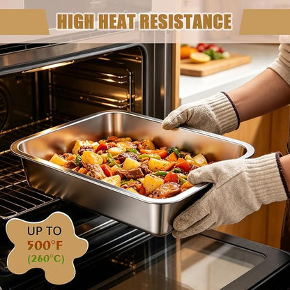9.2QT Stainless Steel Lasagna Pan with Lid, 4 Inch Deep Baking Dish with Lid – 15.6"x11.6"x4" Nonstick Casserole Dish Oven Safe to 500°F, Food-Grade Deep Baking Pan for Lasagna, Roasts, Family Cooking