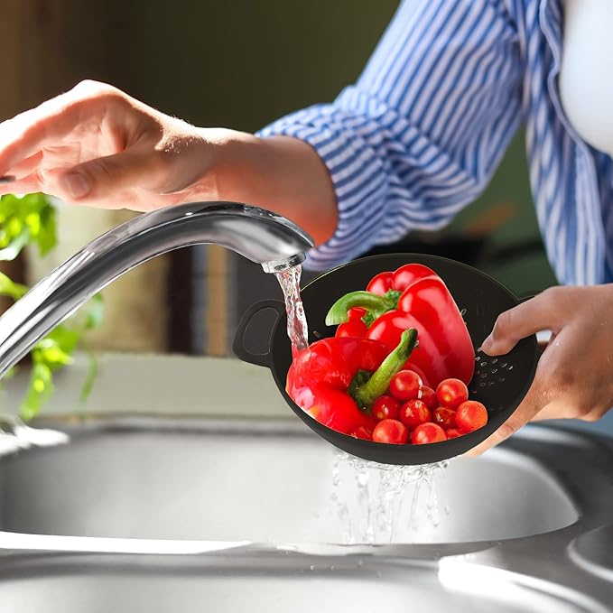 Meadow Lane 6-inch Small Colander, BPA-Free, Dishwasher Safe, Double Handles, Compact Food Strainer for Berries, Veggies and Pasta, 3-Cup Capacity, Glossy Black - Image 4