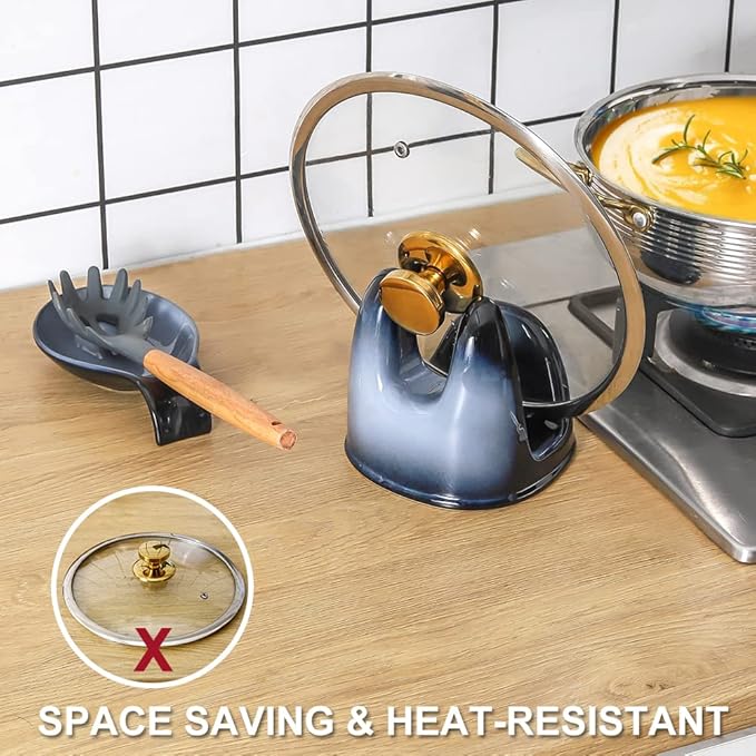 Nihow Pot Lid Holder: Stable Ceramic Pan Lid Holder for Kitchen Counter Decor/Counter top/Stove Top- Heat Resistant & Dishwasher Safe - Elegant Grey (1 PC) - Image 3