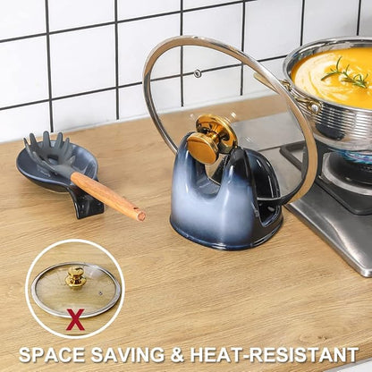 Nihow Pot Lid Holder: Stable Ceramic Pan Lid Holder for Kitchen Counter Decor/Counter top/Stove Top- Heat Resistant & Dishwasher Safe - Elegant Grey (1 PC) - Image 3