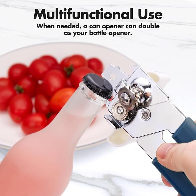 Can Opener Manual, COKORA Can Openers Hand Held with Comfort Anti-Slip Handles, Heavy Duty Stainless Steel Can Opener Smooth Edge and Bottle Openers, Easy Turn Can Openers for Seniors, Kitchen, Blue - Image 6