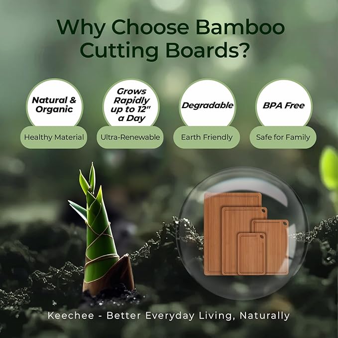 Keechee Wood Cutting Board, Carbonized Bamboo Cutting Boards Set With Smooth Surface & Easy Storage For Busy Kitchens, Ideal Charcuterie & Chopping, Durable, Knife-Friendly (4Pcs) - Image 8