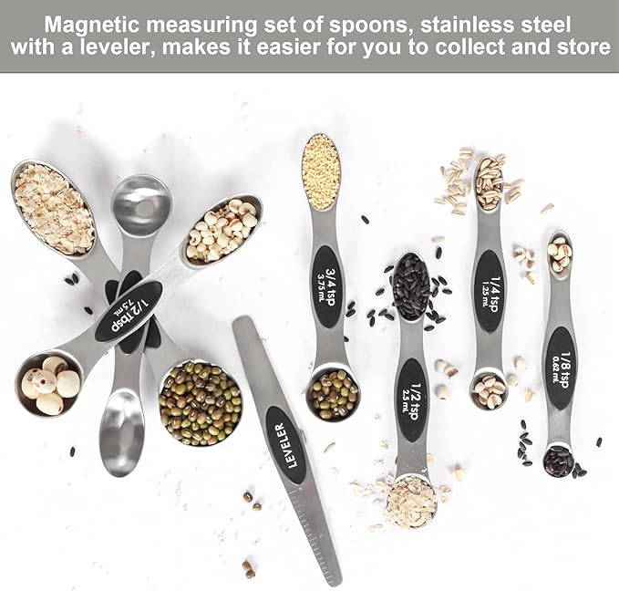 Magnetic Measuring Spoons Set Stainless Steel with Leveler, Stackable Metal Tablespoon Measure Spoon for Baking, Cups and Spoon Set Kitchen Gadgets Apartment Essentials Fits in Spice Jars - Image 3