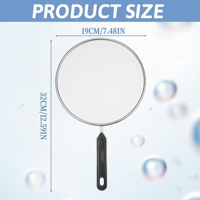 Splatter Screen for Frying Pan 7.5’’ Stainless Steel Grease Splatter Guard with Comfortable Grip Handle Pan Cover Cooking Protector Ultra Fine Mesh Prevents Oil Splatters for Frying Cooking (Black) - Image 2