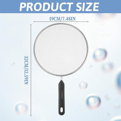 Splatter Screen for Frying Pan 7.5’’ Stainless Steel Grease Splatter Guard with Comfortable Grip Handle Pan Cover Cooking Protector Ultra Fine Mesh Prevents Oil Splatters for Frying Cooking (Black) - Image 2