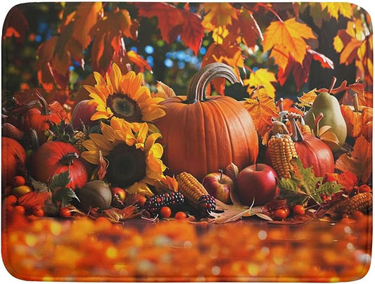 Fall Harvest Pumpkin Dish Drying Mat for Kitchen Counter,Thanksgiving Maple Leaves Sunflower Drying Mat 18 x 24 Inch with Absorbent Reversible Microfiber Dish Drying Pad for Coffee Bar by Anyako
