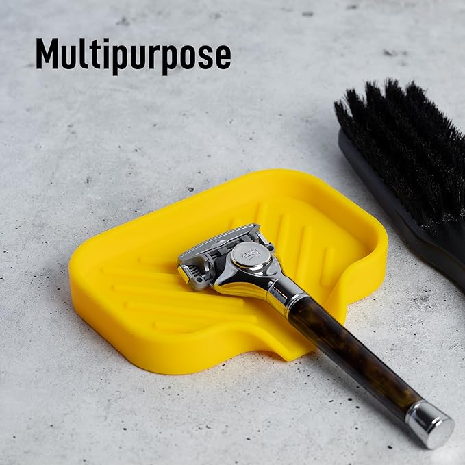 Zulay Kitchen Small Silicone Sponge Holder (4.9x3.3”) – Space-Saving Sink Organizer Tray for Sponge, Soap, Brush & More – Compact Non-Slip Dish for Kitchen & Bathroom (Yellow) - Image 5