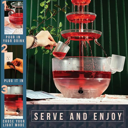 Kusini Drink Fountain for Parties - 1.5 Gal, 3 Tier Punch Bowl Drink Tower, LED Base, 4 Reusable Cups - Drink Dispenser Machine for, Juice, Punch, Pani Puri Fountain for Party Hosting Supplies - Image 4