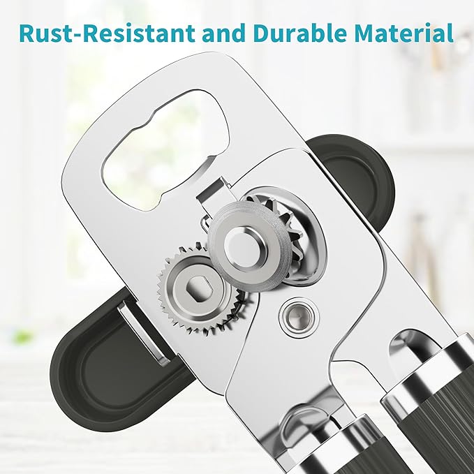 Ultrean Manual Can Opener Bottle Opener, Heavy Duty Stainless Steel Smooth Edge Manual Hand Held Can Opener With Soft Touch Handle, Rust Proof Oversized Handheld Easy Turn Knob (Gray) - Image 3
