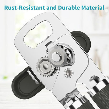 Ultrean Manual Can Opener Bottle Opener, Heavy Duty Stainless Steel Smooth Edge Manual Hand Held Can Opener With Soft Touch Handle, Rust Proof Oversized Handheld Easy Turn Knob (Gray) - Image 3