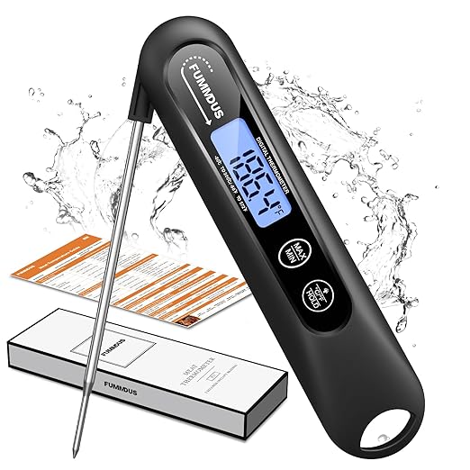 Meat Thermometer Digital, 3S Instant Read Food Thermometer for Cooking with Backlight & Magnet, Foldable Temperature Probe Kitchen Gadgets Essentials for BBQ Oven Grill Smoker Candy by FUMMDUS