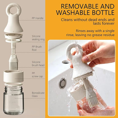 2-in-1 Oil Brush Bottle with Silicone Brush Head, Borosilicate Glass Oil Dispenser for BBQ, Grilling & Cooking, Leak-Proof & No Drip Design, Perfect for Outdoor Camping & Home Kitchen