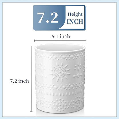 LOVECASA Extra Large Kitchen Utensil Holder, 7.2" Ceramic Farmhous Utensil Holder For Kitchen Countertop Décor With Heavy And Sturdy Base, Utensil Crock Organizer, White - Image 2