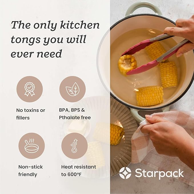Starpack 'Get a Grip' Silicone Kitchen Tongs for Cooking 9 Inch - BBQ Silicone Tongs for Grill Heat Resistant to 600°F - Stainless Steel Utensils with Non Stick Rubber Tips for Serving Food - Image 2