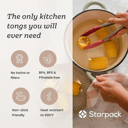 Starpack 'Get a Grip' Silicone Kitchen Tongs for Cooking 9 Inch - BBQ Silicone Tongs for Grill Heat Resistant to 600°F - Stainless Steel Utensils with Non Stick Rubber Tips for Serving Food - Image 2