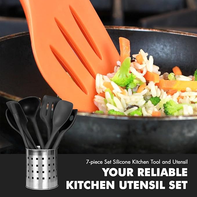 Chef Craft - Premium Silicone Kitchen Tools and Utensils Set, Non-Scratch, Withstands Temperatures up to 450°F, BPA-Free, 7 Piece Cooking Utensils Set, Black - Image 5