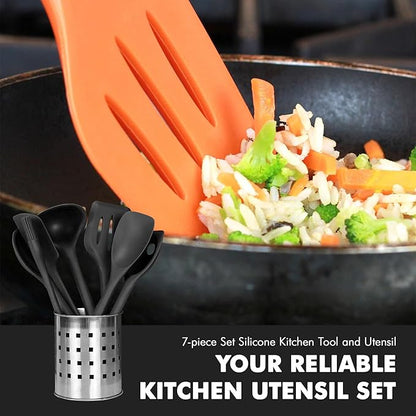 Chef Craft - Premium Silicone Kitchen Tools and Utensils Set, Non-Scratch, Withstands Temperatures up to 450°F, BPA-Free, 7 Piece Cooking Utensils Set, Black - Image 5
