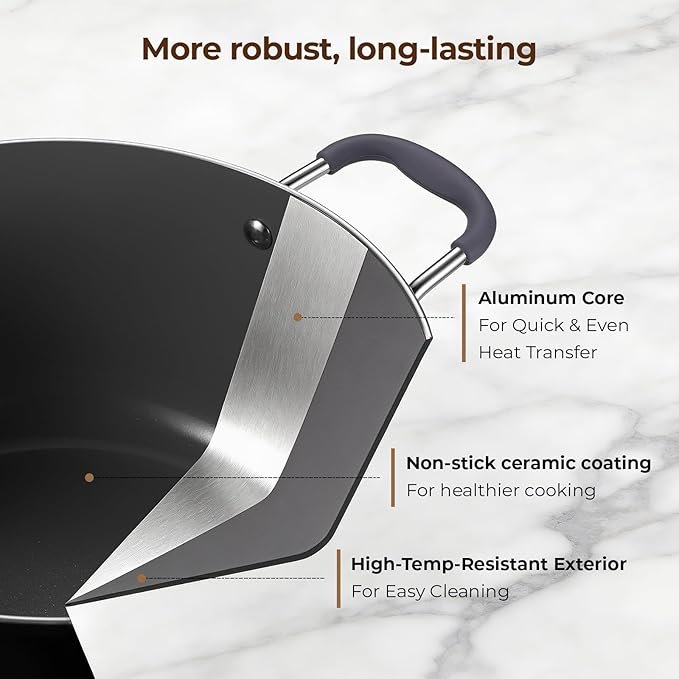 10 Quart Nonstick Stock Pot with Lid, Ceramic Soup Pot with Lid, Induction Cooking Pot with Silicone Handle for All Stoves, Healthy Non-toxic Cooking Pot for Stew/Pasta, PFAS & PFOA Free