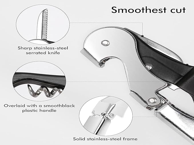 Professional Waiter Corkscrew Wine Openers Set, Heavy Duty Stainless Steel Hinges Wine Key for Restaurant Waiters, Sommelier, Bartenders - Image 4