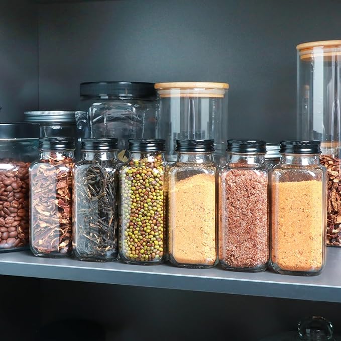 15 Pack 8oz Glass Spice Jars with Grinders, Square Spice Bottles with Deeper Shaker Lids & Airtight Metal Caps, Seasoning Containers with Labels for Spice Organization, Fits Cabinet, Spice Rack - Image 7