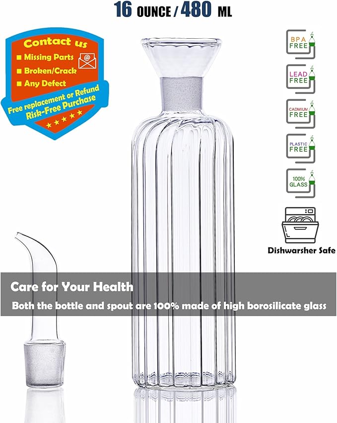 HAIZEEN 16 oz/480ml Non-Drip Olive Oil Dispenser Bottle 100% Glass Oil Carafe Decanter for Kitchen Oil & Vinegar Cruet for Cooking & BBQ - Image 2