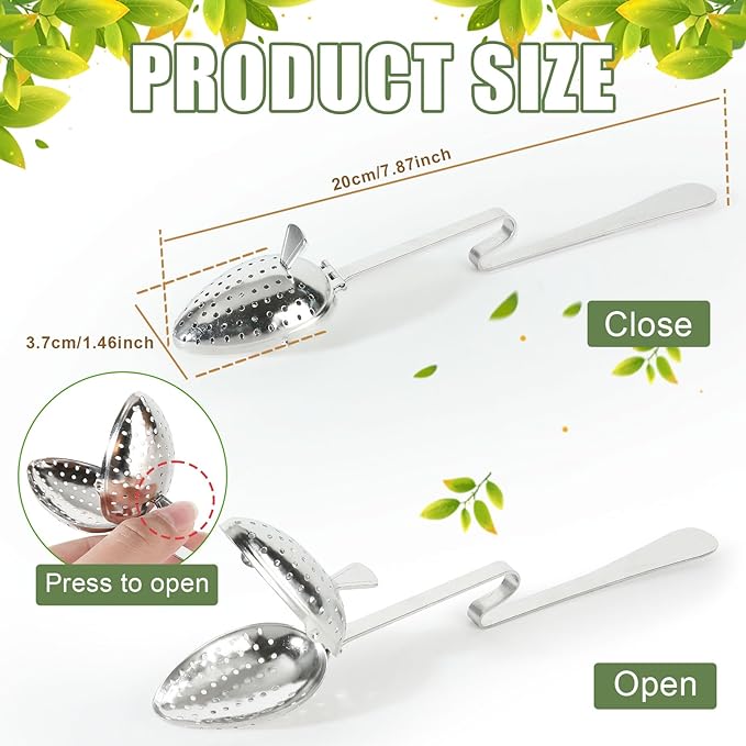 Tea Infuser Spoon for Loose Leaf Tea - Stainless Steel with Long Handle and Fine Mesh Filter, Reusable Easy to Clean Tea Accessories for Tea Lovers (Silver)