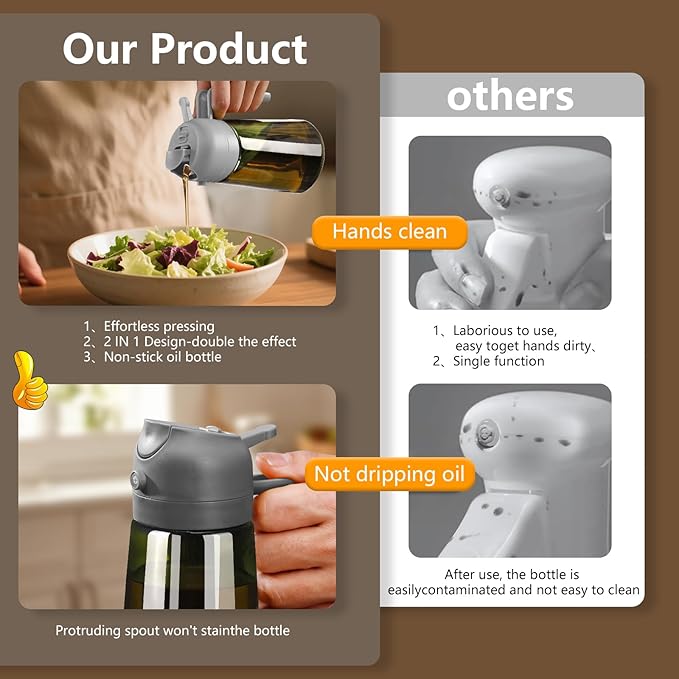 SWEET VIEW 2PCS Olive Oil Dispenser and Oil Sprayer – 16oz/470ml Glass Light-Proof Oil Pourer for Kitchen Air Fryer, Cooking, Salad, and BBQ, with Stickers - Image 6