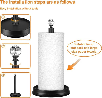 KASUNTO Paper Towel Holder, Steel Paper Towel Holder Countertop with Crystal Head for Kitchen Countertops, Bars & Dining Tables (Matte Black,2 Pack) - Image 4