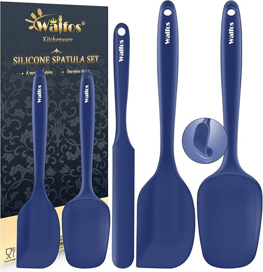 Walfos Silicone Spatula Set (5pcs) - 600℉ High Heat Resistant Kitchen Spoon Navy Blue Spatulas for Cooking Mixing & Baking, Strong Steel Core and One-Pieces Seamless Design, BPA Free Dishwasher Safe by Walfos