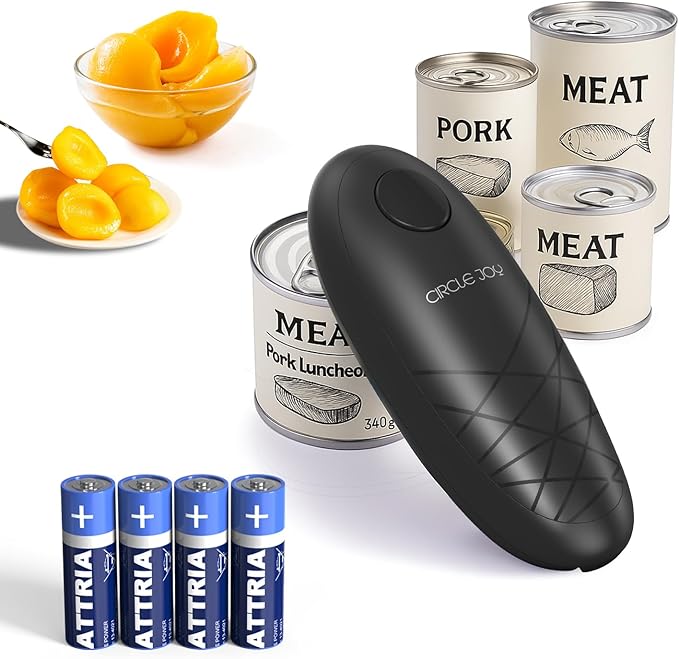 CIRCLE JOY Electric Can Opener, One-Touch Automatic Can Opening with Smooth Edges, Food Safety Handheld Battery-Operated Can Opener for Kitchen and Seniors, Black by CIRCLEJOY