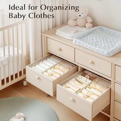 DIMJ Drawer Organizers Clothes, Set of 6 Dresser Organizer Bins, Fabric Closet Organizers and Storage, Shallow Drawer Dividers for Nursery, Clothing, Baby Clothes, Socks, Underwears, Tie (Beige) - Image 3