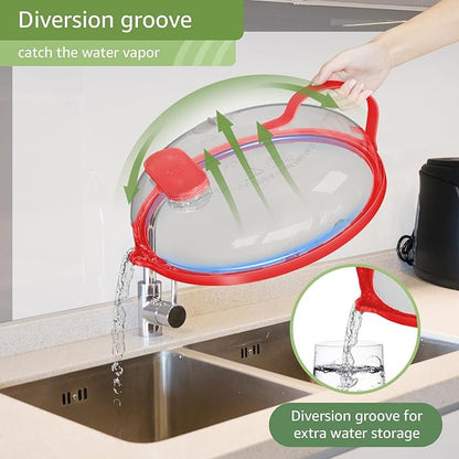 Microwave Splatter Cover with Water Steamer for Food - 10 Inch Steam Microwave Splatter Guard with Handle Splash Oven Lid with Built in Steamer Plate Covers for Heating Food - Red