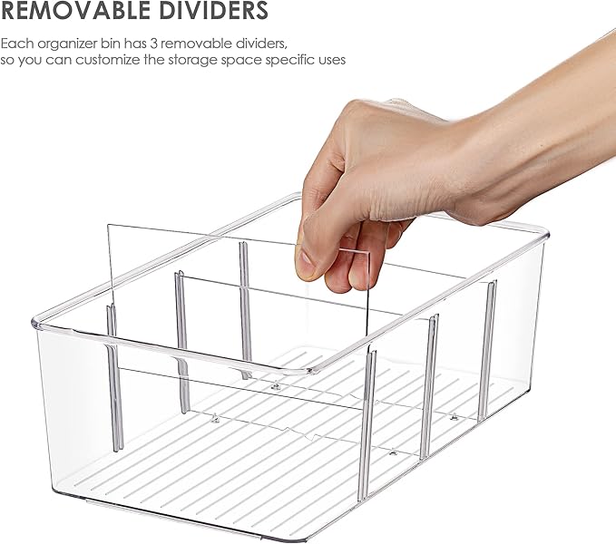 Vtopmart 8 Pack Food Storage Organizer Bins, Clear Plastic Bins for Pantry, Kitchen, Fridge, Cabinet Organization and Storage, 4 Compartment Holder for Packets, Snacks, Pouches, Spice Packets - Image 2