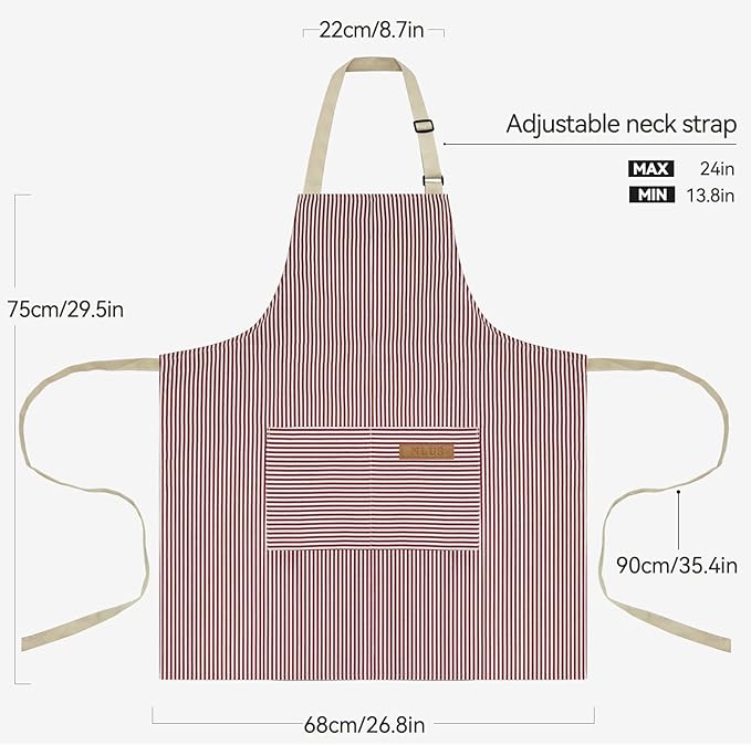 NLUS 2 Pack Cooking Aprons for Women with Pockets, Adjustable Kitchen Bib Aprons Chef Aprons for Women Men(Red Pinstripes) - Image 3