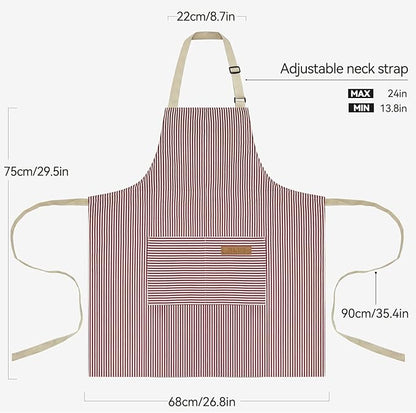 NLUS 2 Pack Cooking Aprons for Women with Pockets, Adjustable Kitchen Bib Aprons Chef Aprons for Women Men(Red Pinstripes) - Image 3